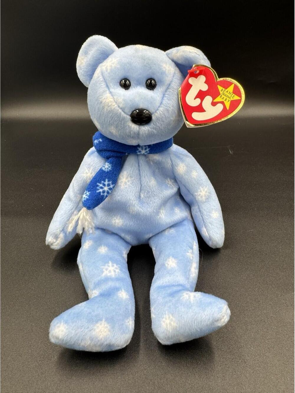 Holiday Teddy Blue with Snowflakes Ty Beanie Baby Plush Stuffed Animal Bear 1999